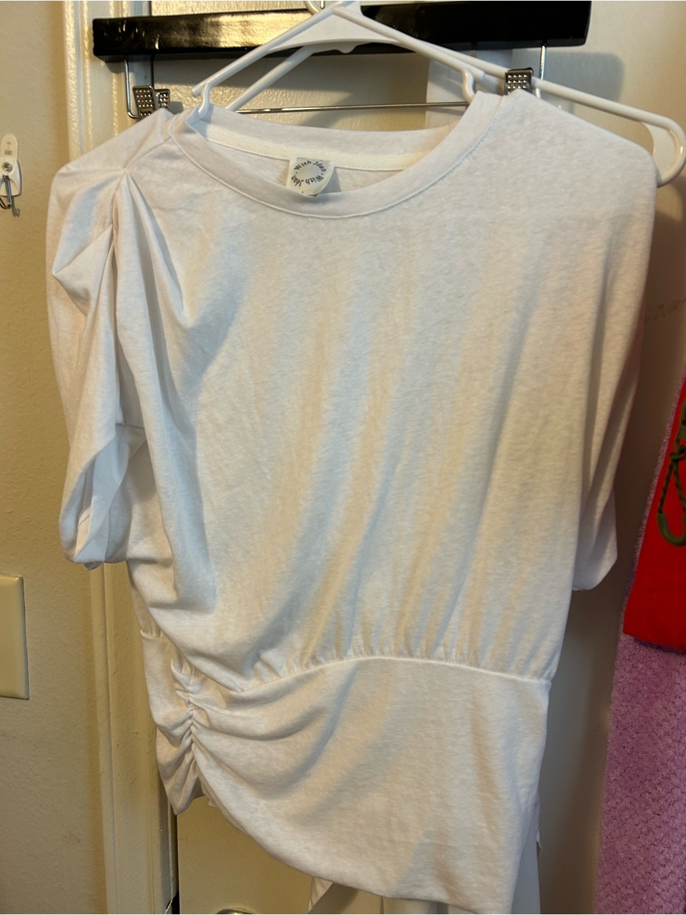 With Jean new White Ruched Short Sleeve Top